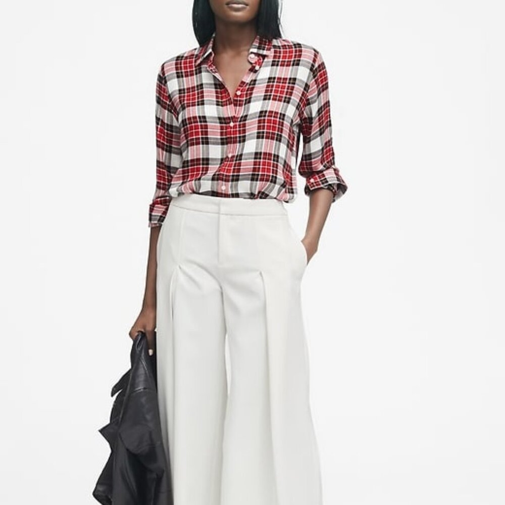 NWT Red Plaid Button Down Shirt Banana Republic Size XL